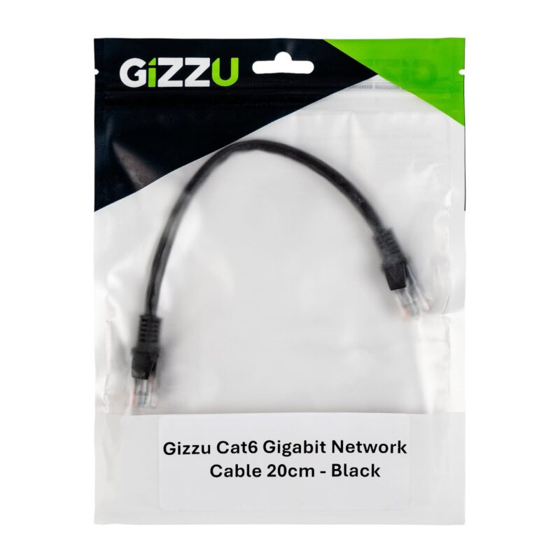 Gizzu Cat6 UTP Fly Lead Ethernet Network Cable 20cm - Black