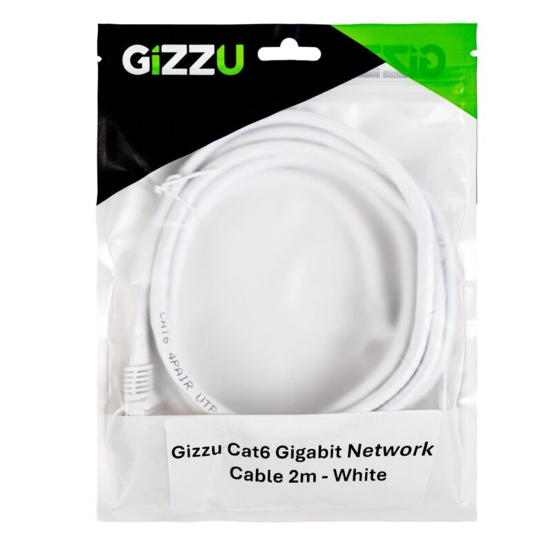 Gizzu Cat6 UTP Fly Lead Ethernet Network Cable 2m – White