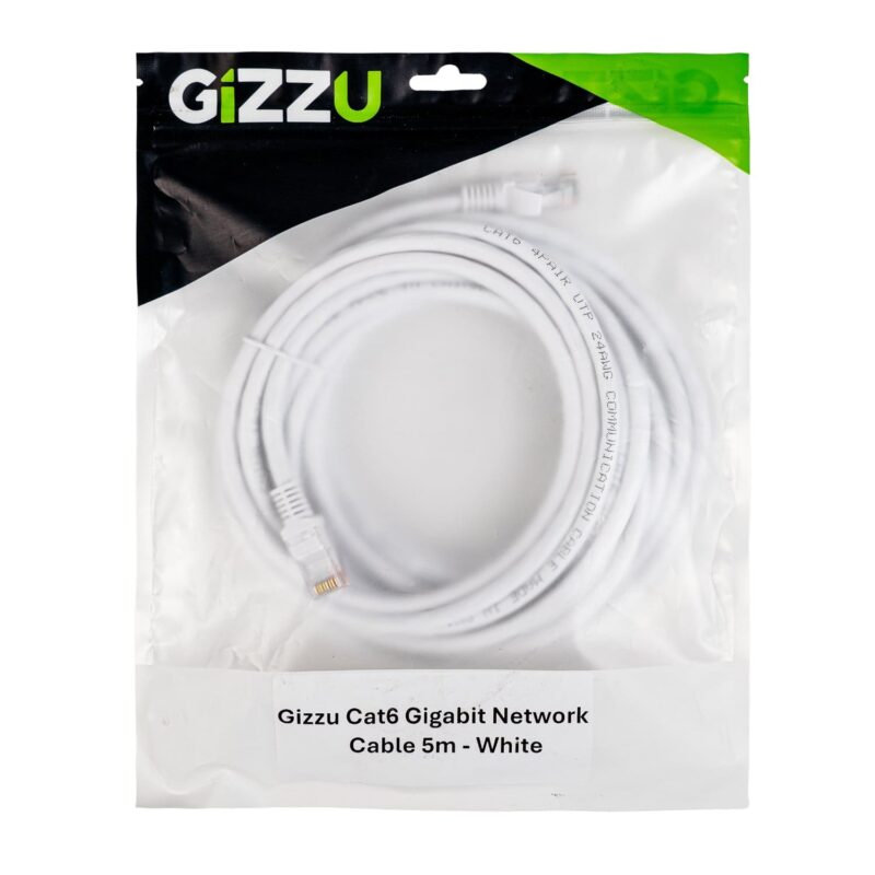 Gizzu Cat6 UTP Fly Lead Ethernet Network Cable 5m – White